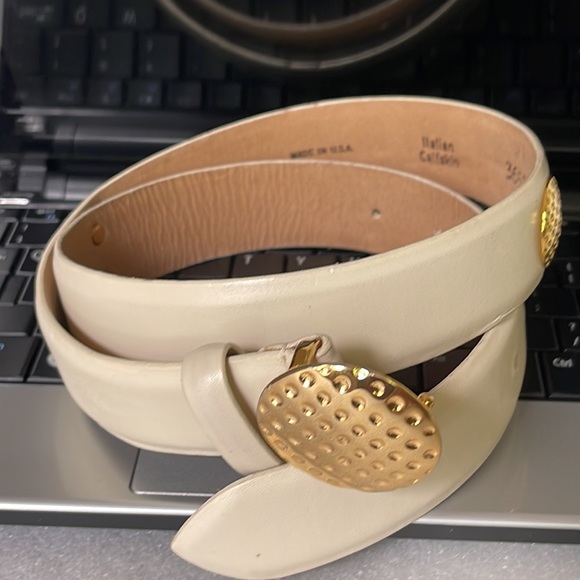 Italian Calfskin 365228 Cream Leather Belt Size: M - Picture 5 of 11